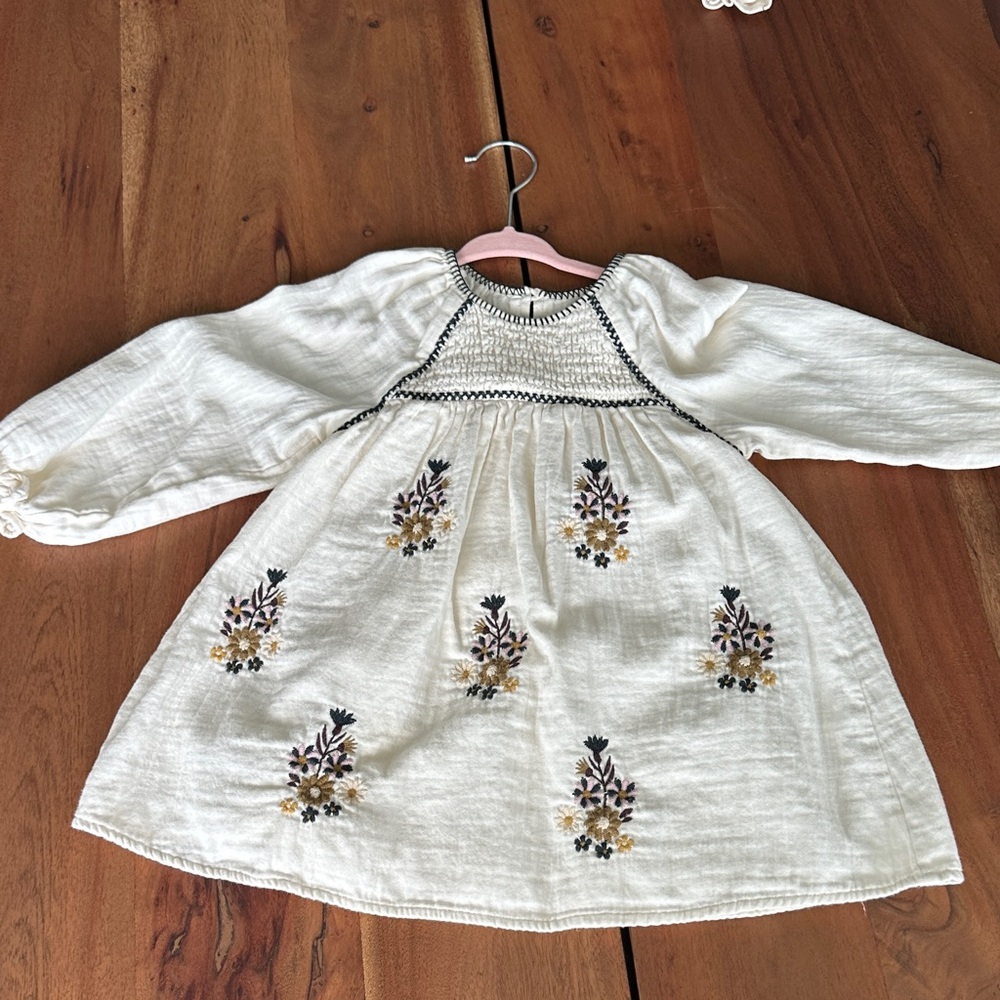 Zara White Floral Embroidered Kids Dress